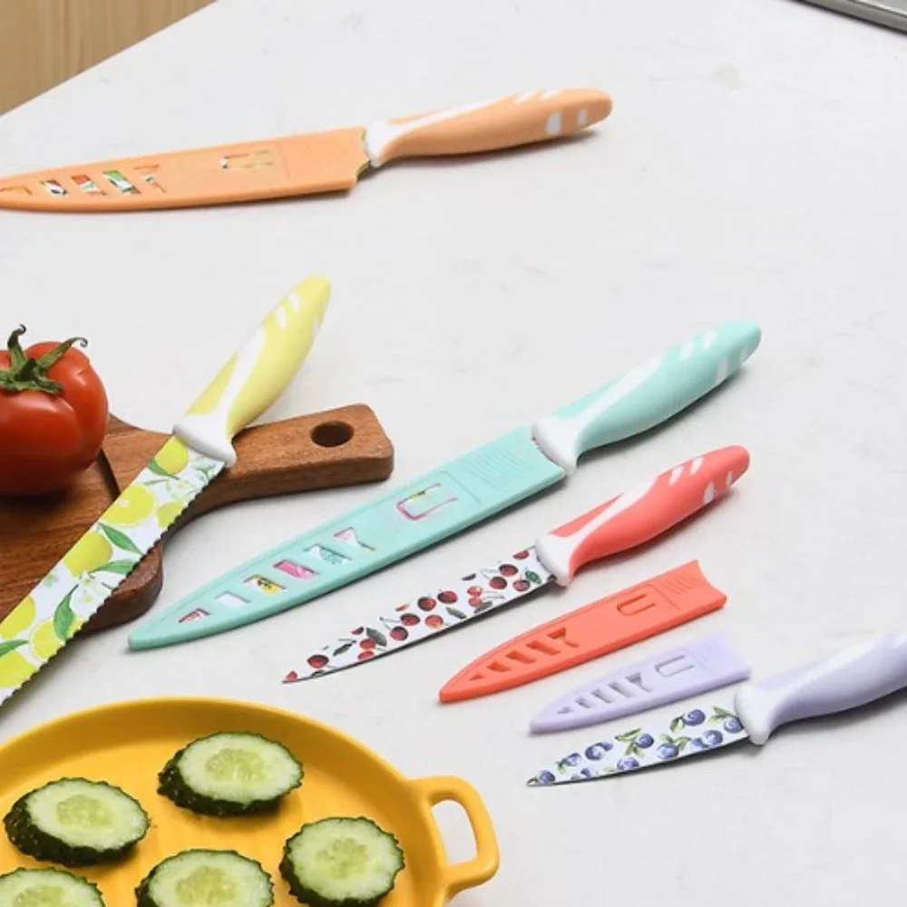 10 pc - Multicolored Fruit Kitchen Knife Set - Nonstick w/ 5 Blade Guards